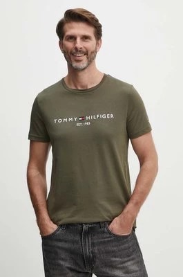 Zdjęcie produktu Tommy Hilfiger t-shirt bawełniany męski kolor zielony z aplikacją