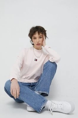 Zdjęcie produktu Tommy Jeans bluza bawełniana damska kolor różowy gładka