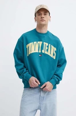 Zdjęcie produktu Tommy Jeans bluza bawełniana męska kolor turkusowy z nadrukiem DM0DM18628