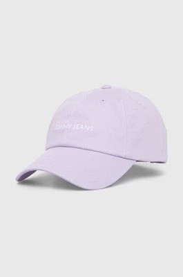 Zdjęcie produktu Tommy Jeans czapka z daszkiem bawełniana kolor fioletowy gładka AW0AW15845