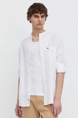 Zdjęcie produktu Tommy Jeans koszula z domieszką lnu kolor biały regular ze stójką DM0DM18964