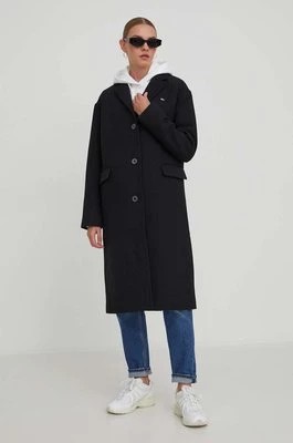 Zdjęcie produktu Tommy Jeans płaszcz z domieszką wełny kolor czarny przejściowy DW0DW17232