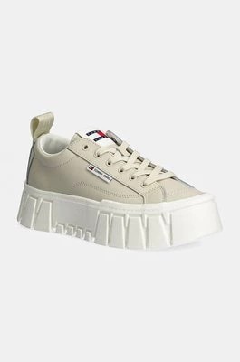 Zdjęcie produktu Tommy Jeans sneakersy skórzane TJW VULC FLATFORM LC LEATHER kolor beżowy EN0EN02610