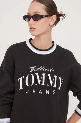 Zdjęcie produktu Tommy Jeans sweter bawełniany kolor czarny lekki DW0DW17499