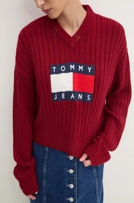 Zdjęcie produktu Tommy Jeans sweter damski kolor bordowy lekki DW0DW18528