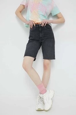 Zdjęcie produktu Tommy Jeans szorty jeansowe damskie kolor czarny gładkie high waist