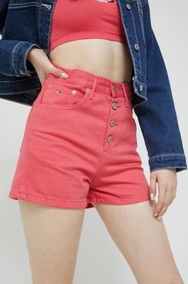 Zdjęcie produktu Tommy Jeans szorty jeansowe damskie kolor różowy gładkie high waist
