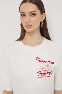 Zdjęcie produktu Tommy Jeans t-shirt bawełniany damski kolor beżowy DW0DW17811