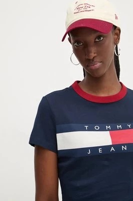 Zdjęcie produktu Tommy Jeans t-shirt bawełniany damski kolor granatowy DW0DW19044