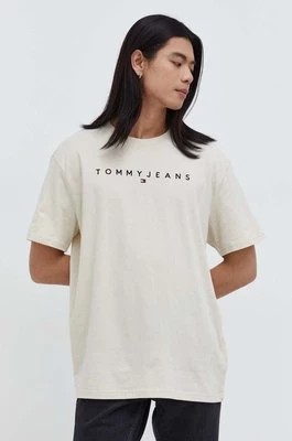 Zdjęcie produktu Tommy Jeans t-shirt bawełniany kolor beżowy z aplikacją DM0DM17993