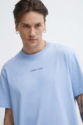 Zdjęcie produktu Tommy Jeans t-shirt bawełniany męski kolor niebieski z aplikacją DM0DM18266