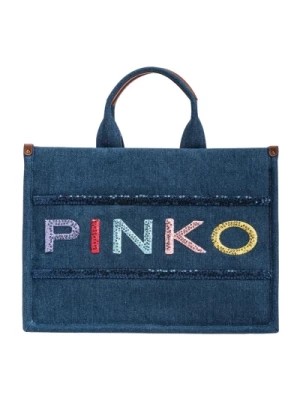 Zdjęcie produktu Torba Shopper Denim cekinowe logo Pinko