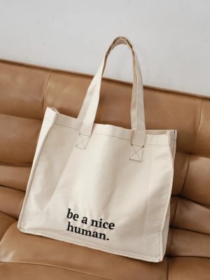 Zdjęcie produktu Torba typu shopper bag beżowa z haftem small size BE A NICE HUMAN Marsala