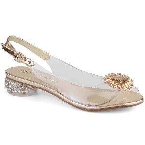 Zdjęcie produktu Transparentne sandały damskie z cyrkoniami złote Potocki WS43301 złoty