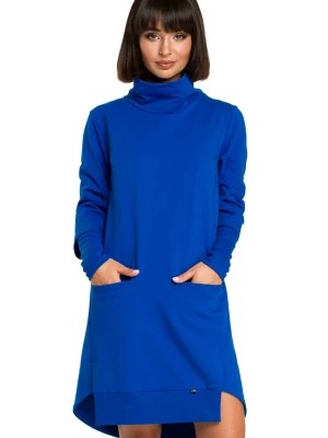Zdjęcie produktu Trapezowa sukienka dresowa z golfem i długim rękawem niebieskim Be Active