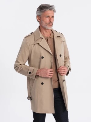 Zdjęcie produktu Trencz męski elegancki płaszcz SLIM FIT z paskiem - beżowy V1 OM-COSC-0111
 -                                    L