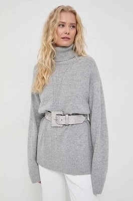 Zdjęcie produktu Trussardi sweter z domieszką wełny damski kolor szary lekki z golfem