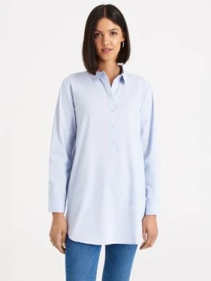 Zdjęcie produktu Tunika damska koszulowa niebieska z długim rękawem Greenpoint