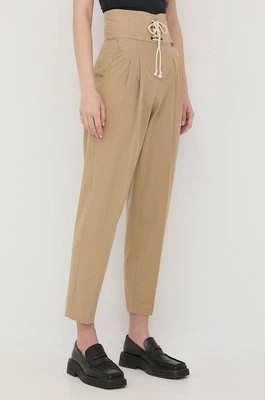 Zdjęcie produktu Twinset spodnie bawełniane damskie kolor beżowy fason chinos high waist