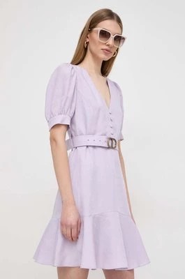 Zdjęcie produktu Twinset sukienka z domieszką lnu kolor fioletowy mini rozkloszowana
