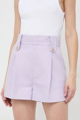 Zdjęcie produktu Twinset szorty z domieszką lnu kolor fioletowy gładkie high waist