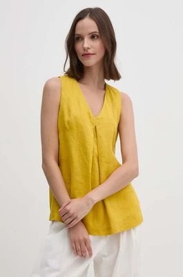 Zdjęcie produktu United Colors of Benetton bluzka lniana kolor żółty gładka