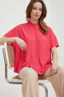 Zdjęcie produktu United Colors of Benetton koszula damska kolor różowy relaxed z kołnierzykiem klasycznym