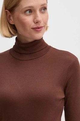 Zdjęcie produktu United Colors of Benetton longsleeve bawełniany kolor brązowy z golfem 3GA2E2224