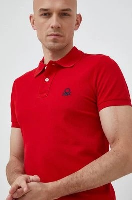 Zdjęcie produktu United Colors of Benetton polo bawełniane kolor czerwony z aplikacją