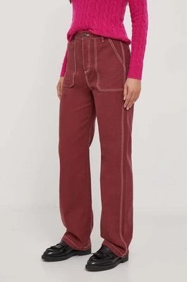 Zdjęcie produktu United Colors of Benetton spodnie bawełniane kolor bordowy proste high waist