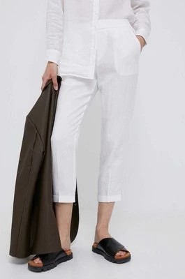 Zdjęcie produktu United Colors of Benetton spodnie lniane kolor biały proste high waist