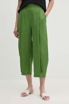 Zdjęcie produktu United Colors of Benetton spodnie lniane kolor zielony szerokie high waist