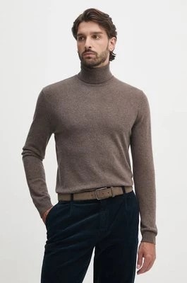 Zdjęcie produktu United Colors of Benetton sweter wełniany męski kolor brązowy lekki z golferm 1002U2180