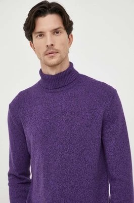 Zdjęcie produktu United Colors of Benetton sweter z domieszką wełny męski kolor fioletowy lekki z golferm