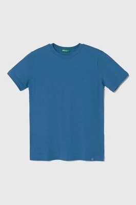 Zdjęcie produktu United Colors of Benetton t-shirt bawełniany dziecięcy kolor niebieski gładki