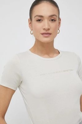 Zdjęcie produktu United Colors of Benetton t-shirt bawełniany kolor beżowy