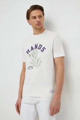Zdjęcie produktu United Colors of Benetton t-shirt bawełniany męski kolor beżowy z nadrukiem