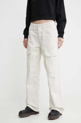 Zdjęcie produktu Vans spodnie bawełniane kolor beżowy szerokie high waist