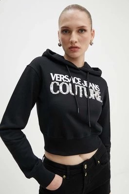 Zdjęcie produktu Versace Jeans Couture bluza bawełniana damska kolor czarny z kapturem z aplikacją 77HAIE07 CF00E