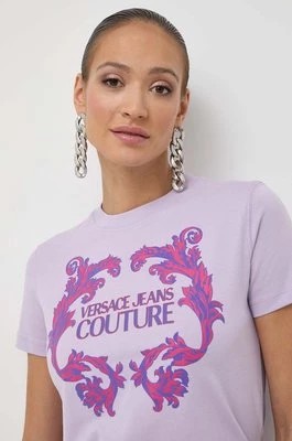 Zdjęcie produktu Versace Jeans Couture t-shirt bawełniany damski kolor fioletowy 76HAHG02 CJ00G