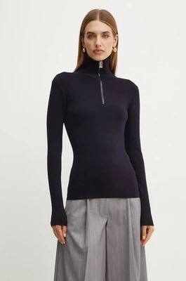 Zdjęcie produktu Victoria Beckham sweter wełniany damski kolor granatowy lekki z półgolfem 1424KTP005849A