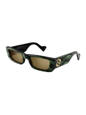 Zdjęcie produktu Wąskie prostokątne okulary przeciwsłoneczne z cennym wykończeniem z perły Gucci