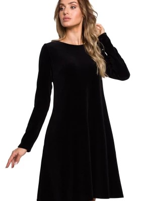 Zdjęcie produktu Welurowa sukienka trapezowa midi z długim rękawem elegancka czarna Polski Producent
