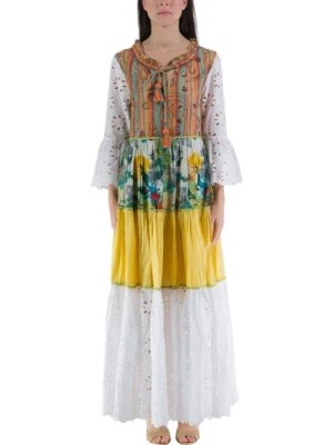 Zdjęcie produktu Wielokolorowa Sukienka z Bawełnianej Popeliny z Falbanami i Szerokimi Rękawami Connor & Blake