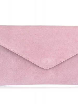 Zdjęcie produktu Włoska Kopertówka Skórzana Zamszowa wieczorowa wrzosowa różowy Merg