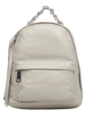 Zdjęcie produktu Womens Light Grey Leather Backpack with Silver Details Estro Er00113752 Estro