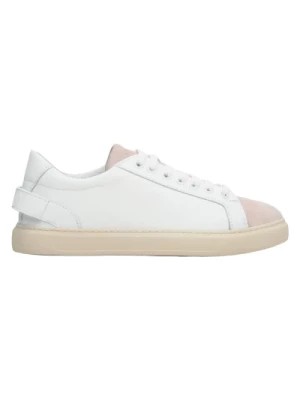 Zdjęcie produktu Womens White Pink Sneakers made of Genuine Leather Velour Estro Er00112839 Estro