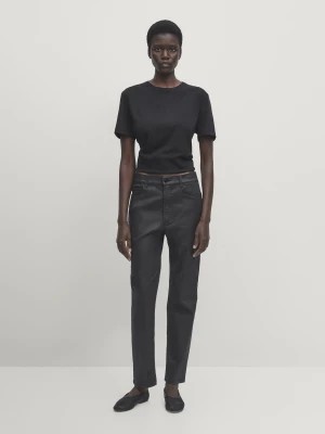 Zdjęcie produktu Woskowane Spodnie O Prostym Kroju Z Wysokim Stanem - Czarny - - Massimo Dutti - Kobieta