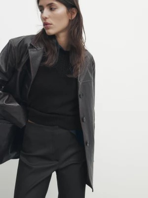Zdjęcie produktu Woskowane Spodnie Z Ozdobnymi Przeszyciami - Czarny - - Massimo Dutti - Kobieta