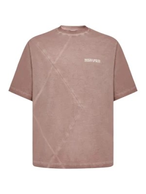 Zdjęcie produktu Wyblakły różowy bawełniany T-shirt z przeszyciami w kształcie diamentów Marcelo Burlon